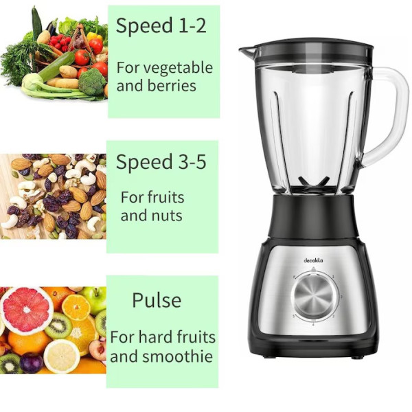 Блендер DECAKILA, 5 скорости, 500W, 1.5L, Черен/Инокс