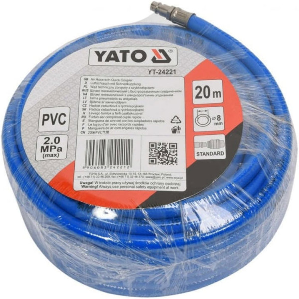 Маркуч за компресор YATO, PVC, 1/4", 8мм x 20м