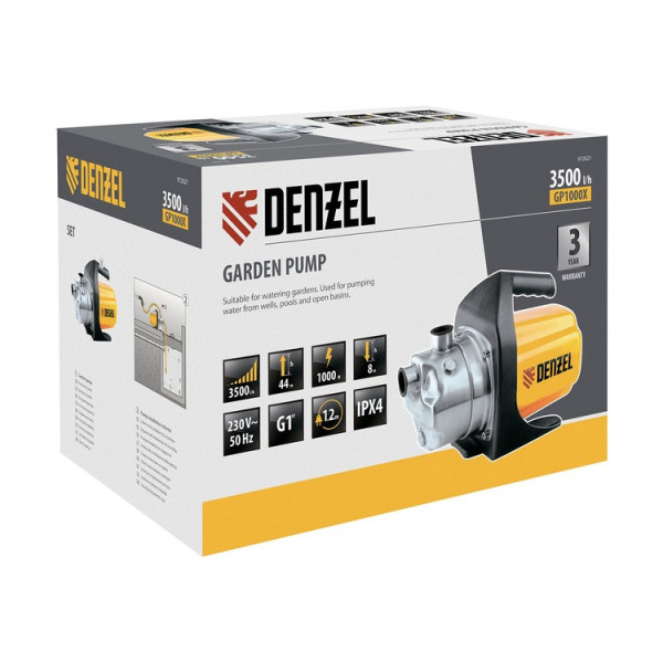 Градинска повърхностна помпа DENZEL GP1000Х, 1000W, 3500л/ч