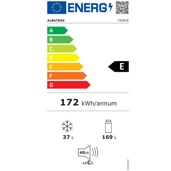 Хладилник с горен фризер ALBATROS FA283E, 206л, Бял 