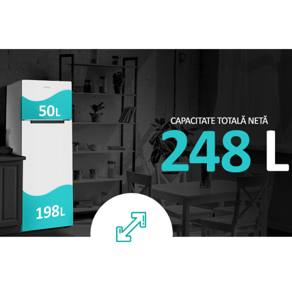 Хладилник с горен фризер SAMUS SW346E, 248л