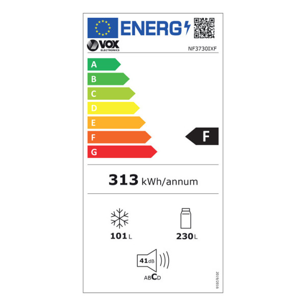Хладилник VOX NF3730 IXF, No Frost, 331 л, Клас F, Инокс