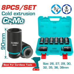 Комплект удължени ударни вложки TOTAL Industrial, CrMo, 3/4", 8 части