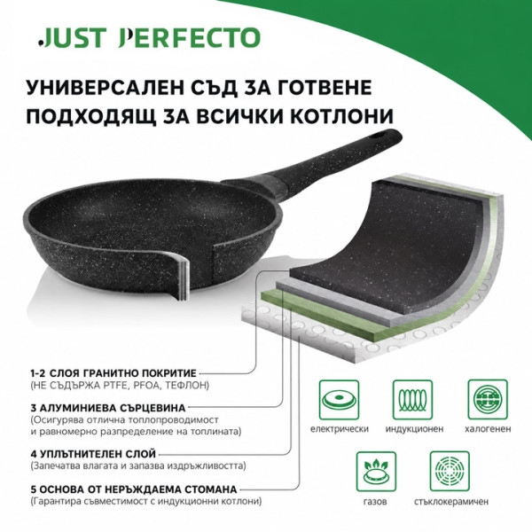 Комплект тенджери и тигани Just Perfecto JL-27, 15 ч, Индукция, Черен