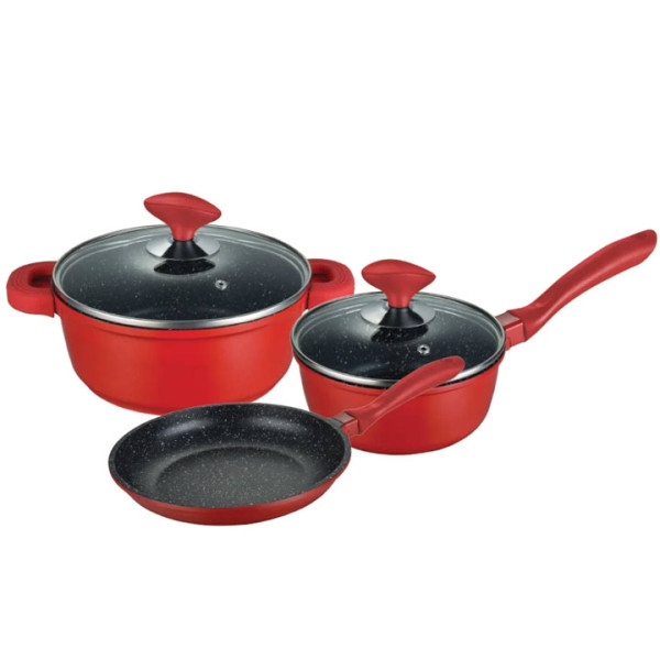 Комплект съдове за готвене Muhler Kara MR-5048S new 5части, червени, лят алуминий