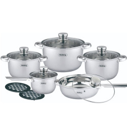 Комплект тенджери и тигани Rosberg R51210L12BM 16K/18/20/24, Неръждаема стомана, Сребрист