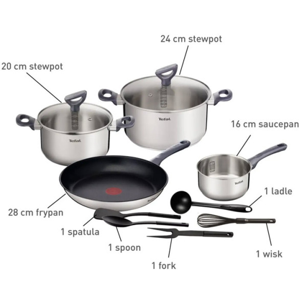 Комплект тигани и тенджери Tefal G713SB45, Daily Cook, 11части