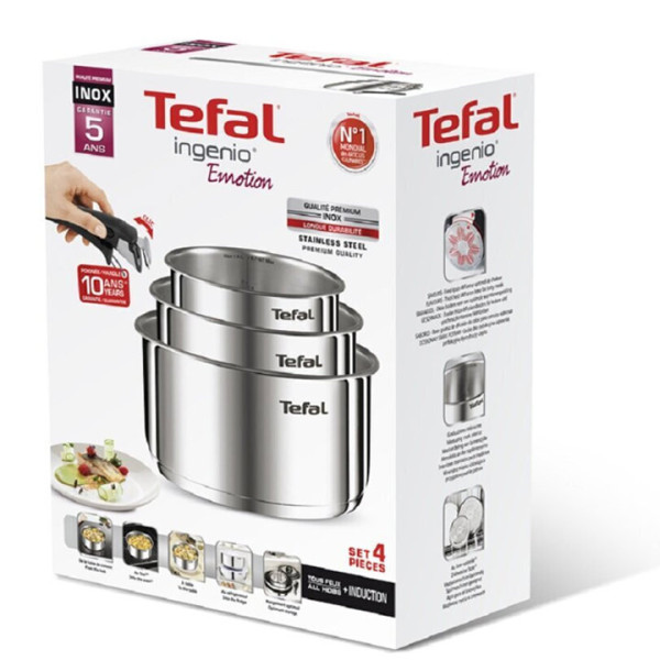 Комплект тиган Tefal L8964S44, 4части, 16-18-20см, подвижна дръжка