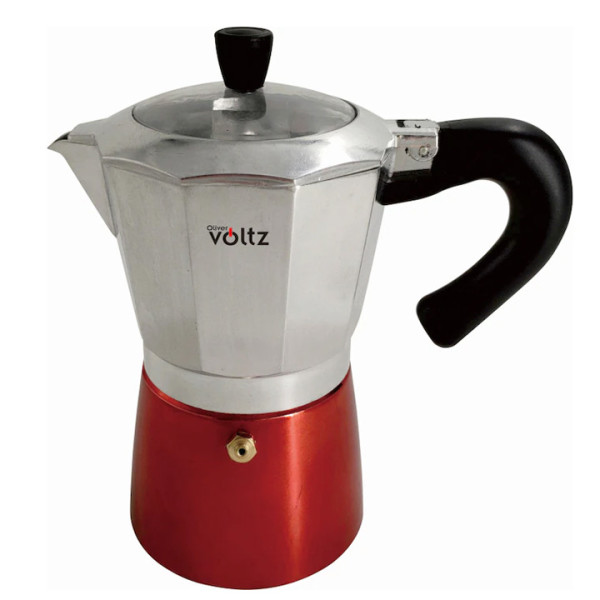 Кубинска кафеварка Oliver Voltz OV51173H6, 6 чаши, Инокс/Червен
