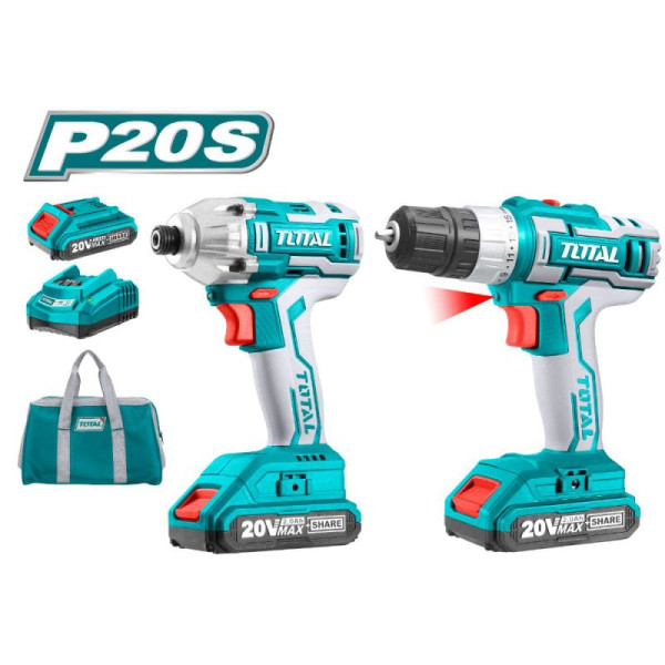 Комплект акумулаторни винтоверт и ударен гайковерт Total Industrial TCKLI2007, 20 V, 2 Ah