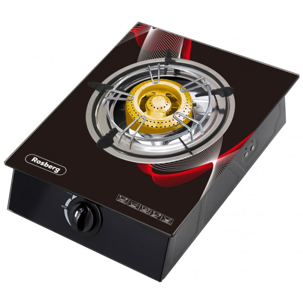 Котлон газов един.ROSBERG R51454GA,черен от закал.стъкло 