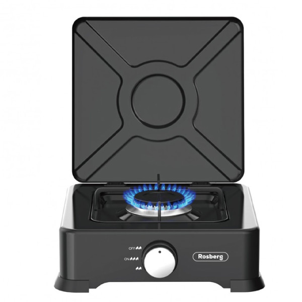 Единичен газов котлон с капак Rosberg R51454E1, Черен