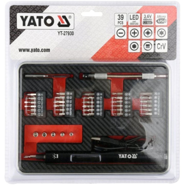 Акумулаторна отвертка YATO YT 27930, 39части, 3,6V прецизна + аксесоари