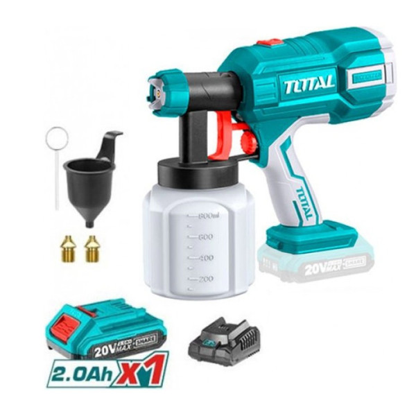 Акумулаторен пистолет за боядисване TOTAL, 20V/2Ah, 800ml
