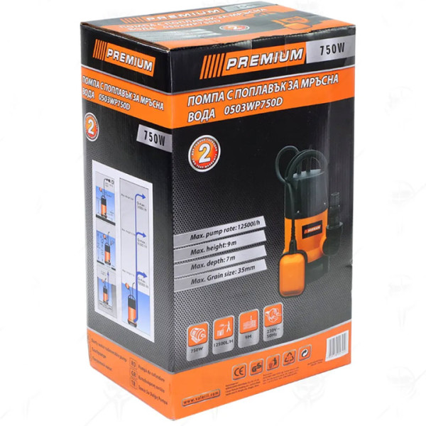 Електрическа помпа за дренаж на чиста и мръсна вода PREMIUM 20353, 750W,7м, 12500л/ч 