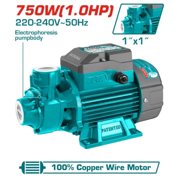 Електрическа помпа за вода TOTAL TWP17506, 50 L/min, 750 W, 1"x1"