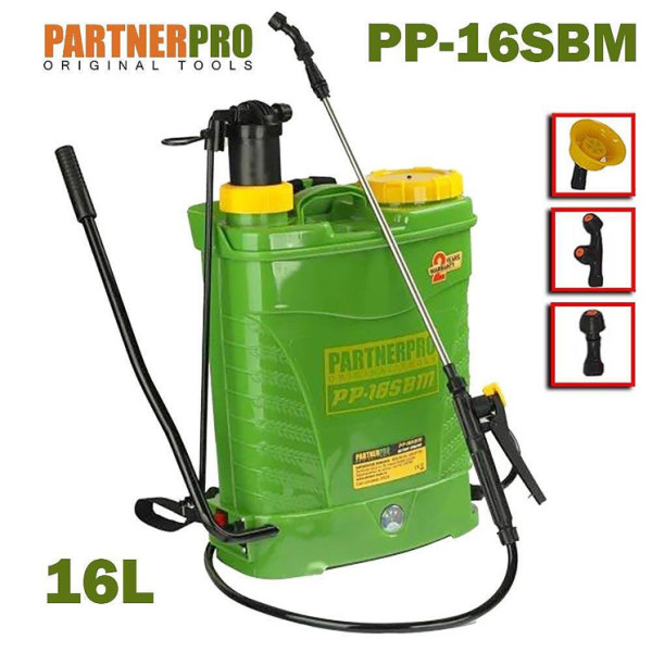 Комбинирана акумулаторна/ръчна пръскачка Partnerpro PP-16SBM 16л, 12V/8Ah, 620м2, 3вида дюзи