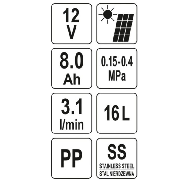 Акумулаторна пръскачка + соларен панел YATO YT 86220, 12V, 8 Ah, 16 L