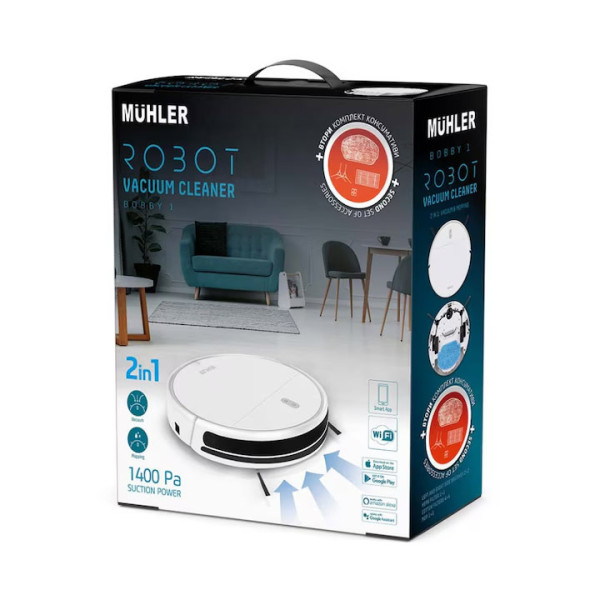 Прахосмукачка робот Muhler Bobby 1,2 в 1, бяла