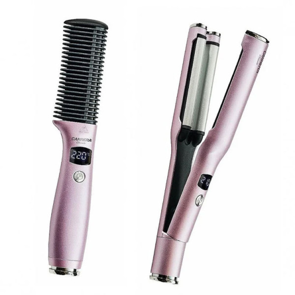 Комплект електрическа четка и ретро преса за коса Carrera Classic 21291121, LED Дисплей, Розов