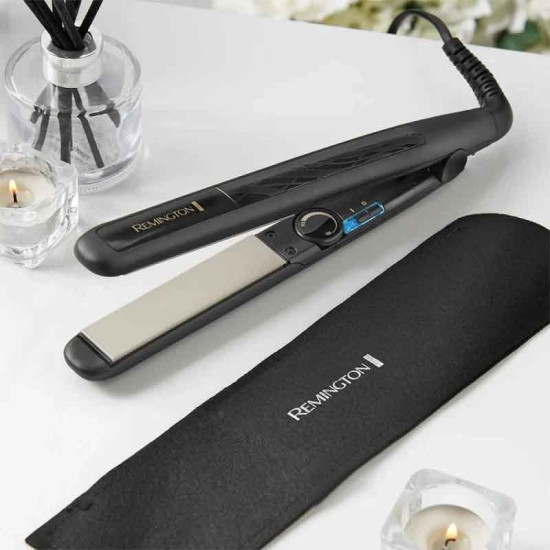 Преса за коса Remington S3500 Straight, Загряване за 15 секунди, Керамика, Турмалин, 230ºC, Черен