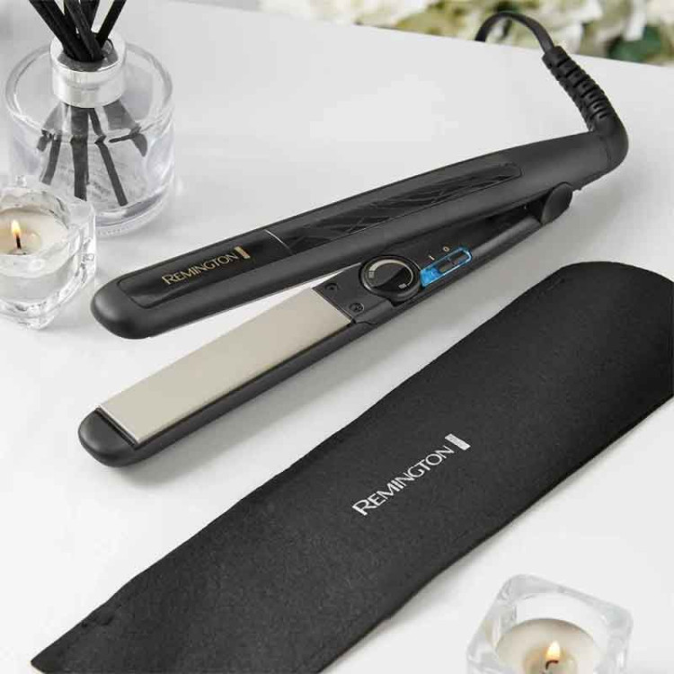Преса за коса Remington S3500 Straight, Загряване за 15 секунди, Керамика, Турмалин, 230ºC, Черен