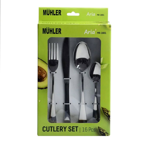 Комплект прибори за хранене Muhler Aria MR-1601, 16 части, Сребрист