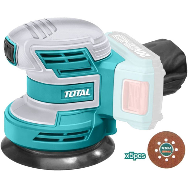 Акумулаторен ексцентършлайф TOTAL 125мм, 20 V, без батерия