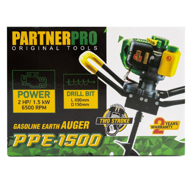 Моторен свредел PARTNERPRO PPE1500 , 52см3, комплект с Ø150x800mm