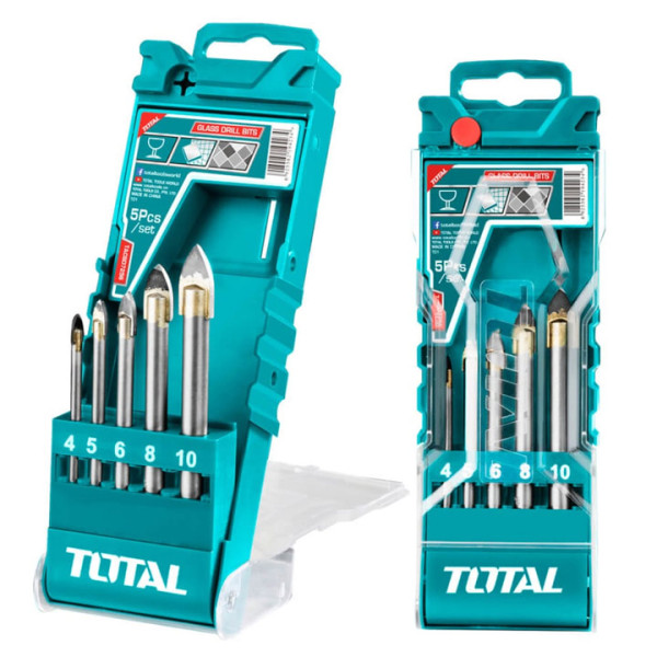 Комплект свредла за стъкло TOTAL INDUSTRIAL, 5 броя, Ф 4 - Ф 10