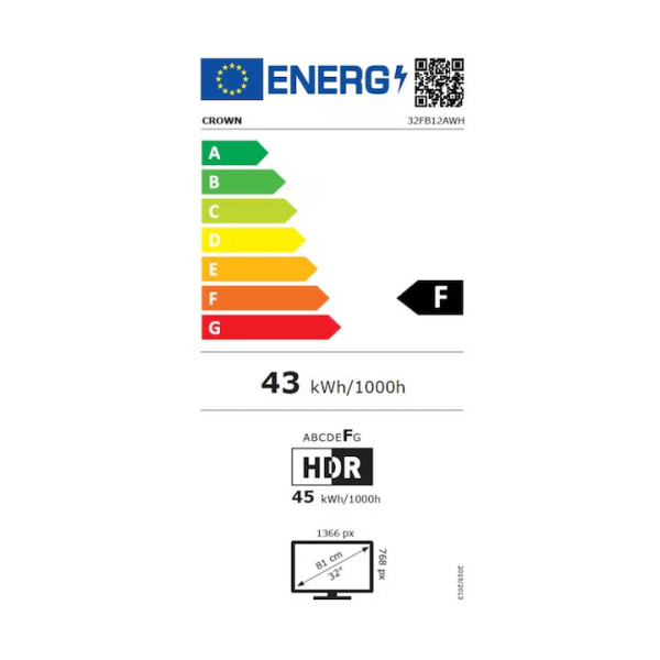 Tелевизор Crown 32FB12AWH SMART TV, Wi-Fi, 32inch
