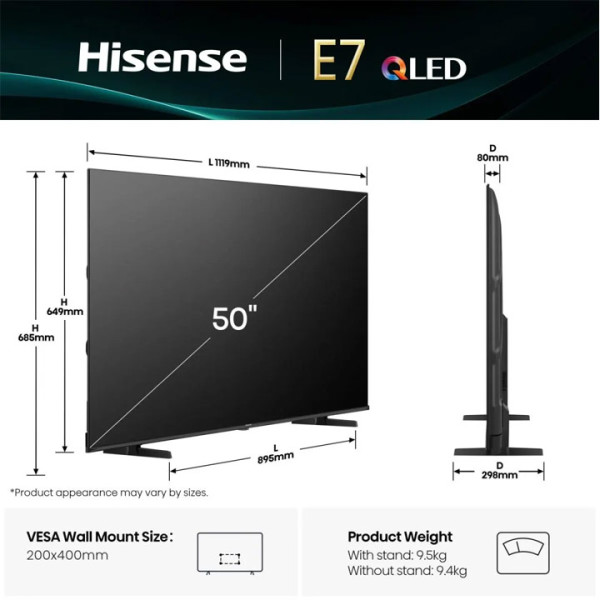Телевизор Hisense 50E7Q, 4K Ultra HD 3840x2160