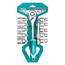 Комплект тресчотка и вложки TOTAL Industrial, CrV, 45Т, 1/2", SW 10 - 24 мм, 12 части