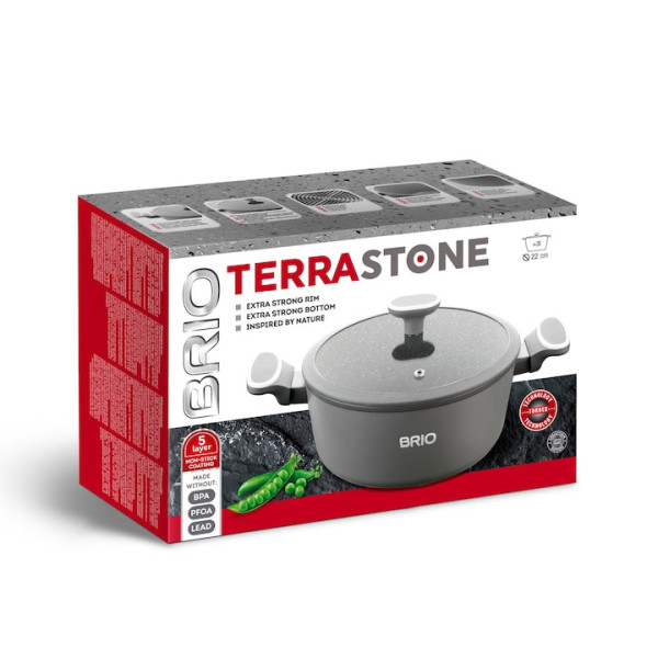 Тенджера BRIO TERRA STONE, 22х9см., 3л, индукция