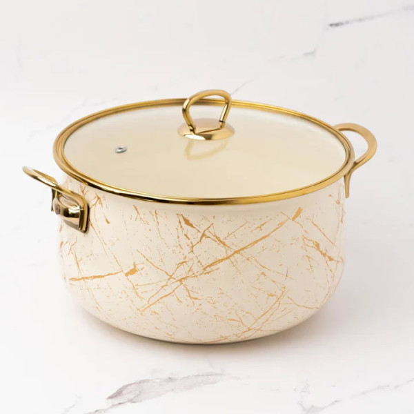 Тенджера Goldmann GM8017-24B,24х15см, 6.2л Бял/старо злато