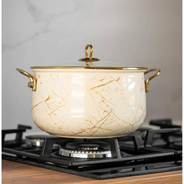 Тенджера Goldmann GM8017-24B,24х15см, 6.2л Бял/старо злато