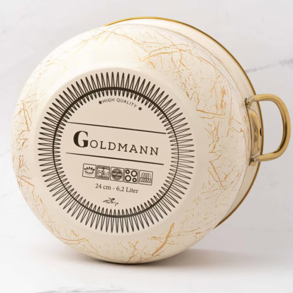 Тенджера Goldmann GM8017-24B,24х15см, 6.2л Бял/старо злато
