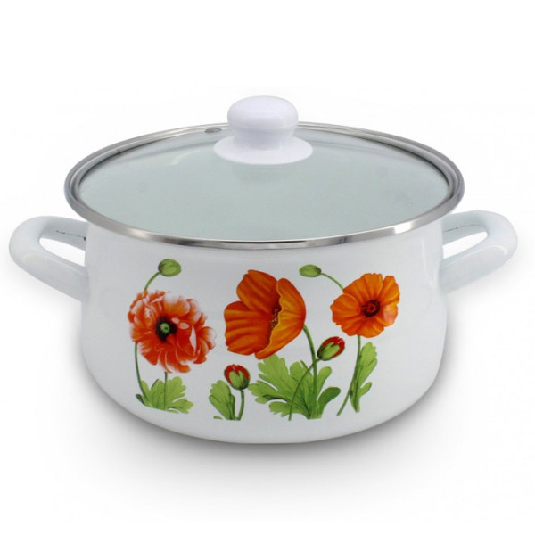 Тенджера с капак Rosberg R54518B26G, 26см, Емайл, Цветя
