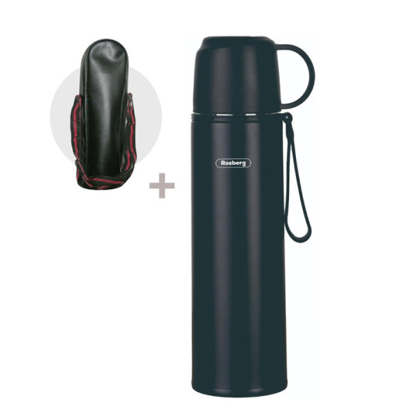 Термос с калъф Rosberg R52010FB, 0.5 л, Капак чаша, Черен