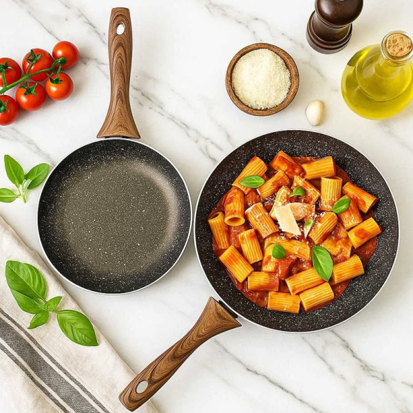 Комплект тигани 9Tnine-4419, 22/26см., Мраморно покритие, Кован алуминий