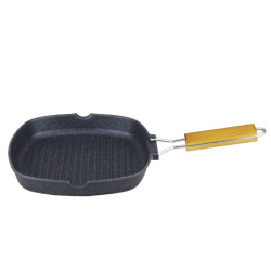 Грил тиган Rosberg Premium RP54316C24, 24х24 см, Сгъваема дръжка, Мраморно покритие, Черен