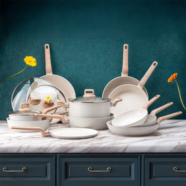 Дълбок тиган Voltz Nice OV54419E24D, 24х6.3см, Индукция, Кремав меланж