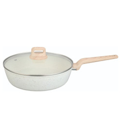 Дълбок тиган с капак Voltz Nice OV54419E24CD, 24x6.3 см, Мраморно покритие, Индукция, Кремав меланж