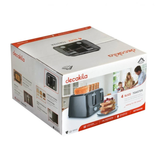 Тостер Decakila, 4 филии, 6 степени, 1400 W, Черен