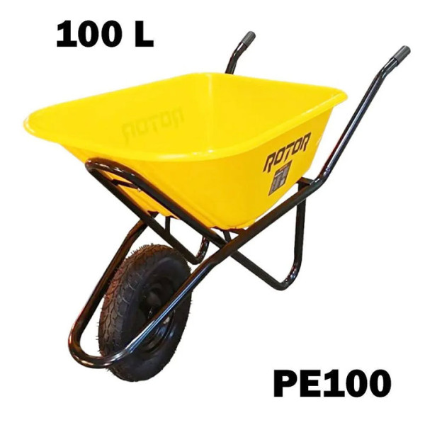 Работна количка ROTOR PE100, жълто пластмаспово корито 100л