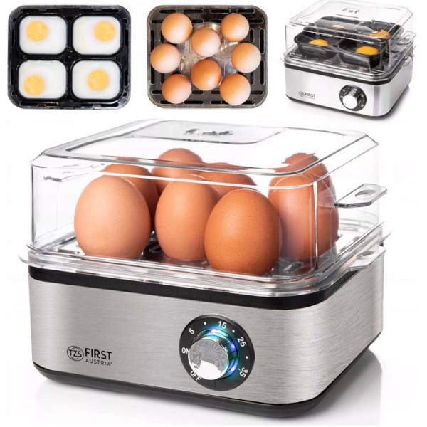 Яйцеварка Fіrѕt Аuѕtrіа FA-5115-3, 8 яйца, Приставка за пържени яйца, Инокс