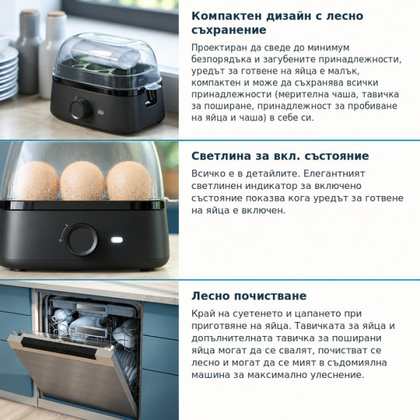 Яйцеварка Philips HD9137/90, 3000 Series, 6 яйца, Черна