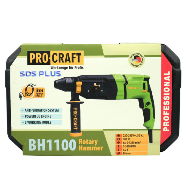 Перфоратор PROCRAFT BH1100, SDS-PLUS, 900W, 3.2J