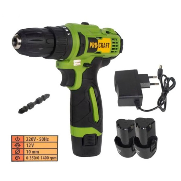 Акумулаторен винтоверт PROCRAFT PA12Li COMPACT с 2батерии 