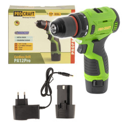 Акумулаторен безчетков винтоверт PROCRAFT PA12Pro-1b, с батерия и зарядно